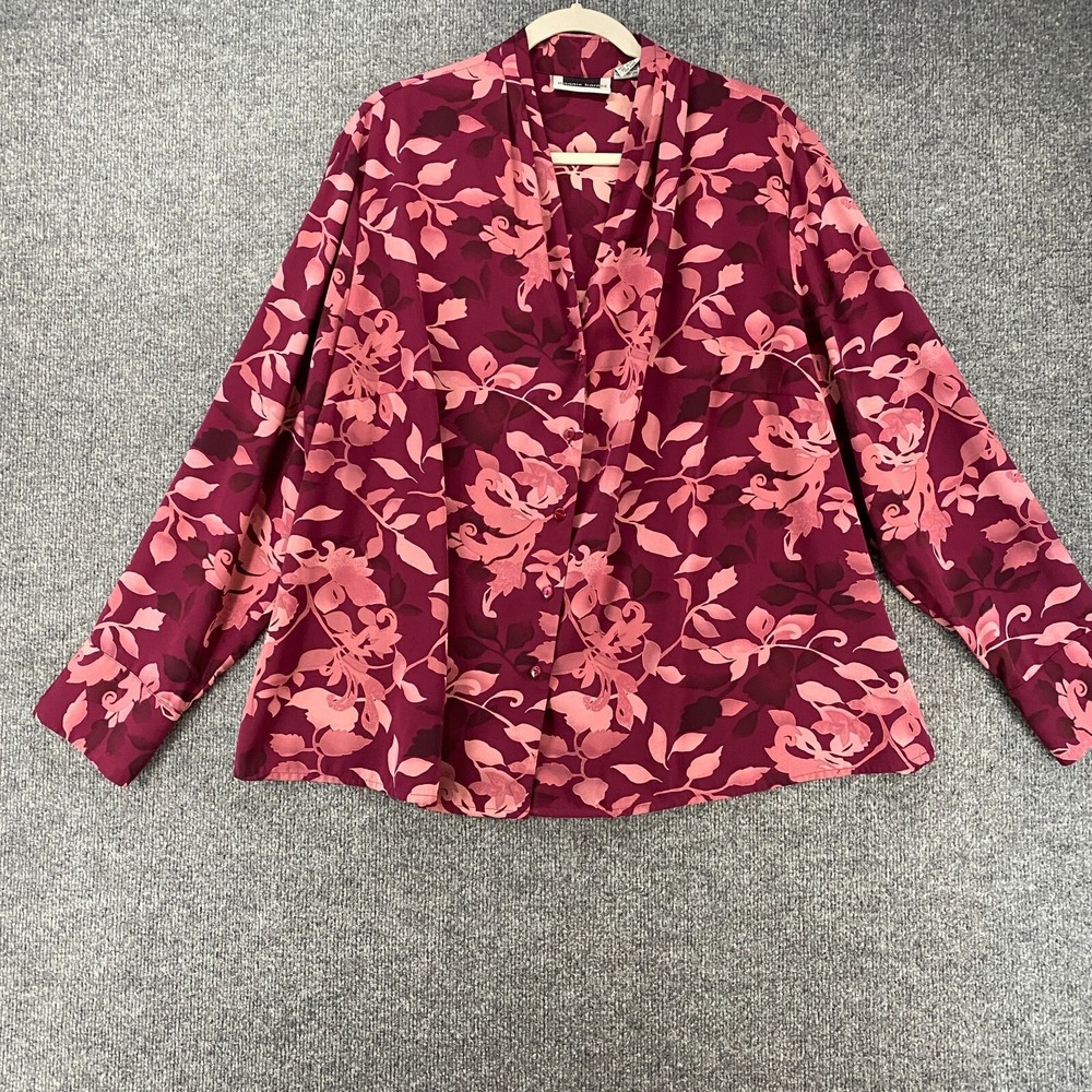 Maggie Barnes Blouse Top Womens 24W Pink Floral Button Up Ladies Boho Peasant
